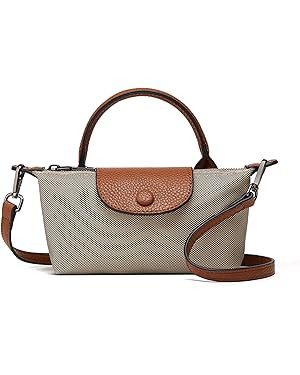 Small Plaid Canvas Handbag for Women PU Leather Top Handle Bucket Hand Bag,Mini Classic Khaki Cro... | Amazon (US)