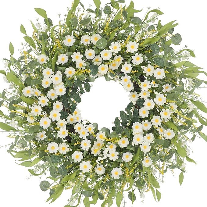 Summer Wreaths for Front Door, 24" White Daisy Wreaths for Front Door Window Wall Wedding Farmhou... | Amazon (US)