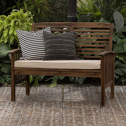 Walker Edison Rendezvous Modern Solid Acacia Wood Patio Loveseat with Cushions, 47 Inch, Dark Bro... | Amazon (US)