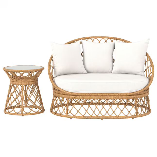 Origin 21 Southaven 2-Piece Wicker Patio Conversation Set with White Cushions | Lowe's
