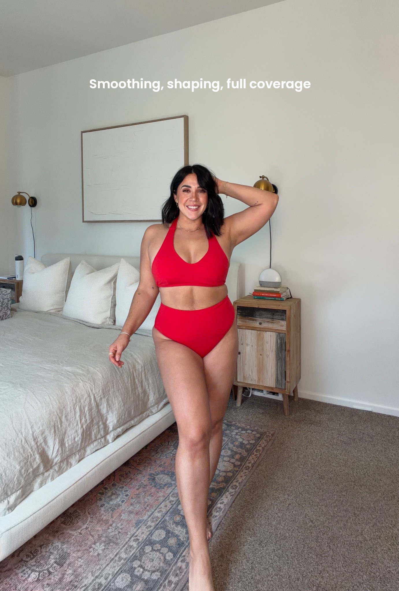 My size L. The bottoms are so smoothing. Top is adjustable straps and supportive with padding. Code LTKSPANX for 20% off. 

#LTKSwim #LTKMidsize #LTKSpringSale