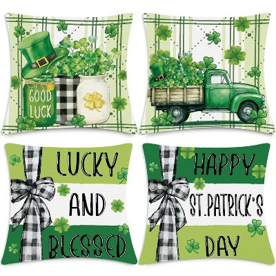 St Patricks Day Throw Pillow Covers 18x18, 4PCS Shamrock Lucky and Blessed Waterproof Linen(Envelope) | Target