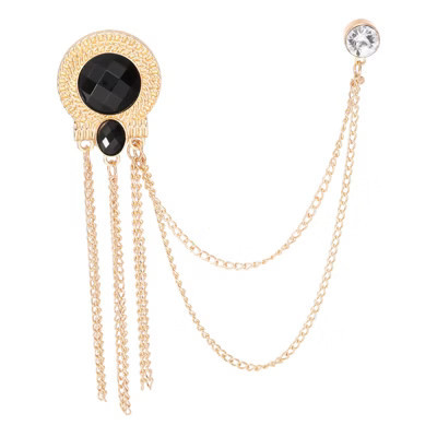 Unique Bargains Bouquet Coat Hat Bag Hanging Fashion Round Gem Tassel Chain Brooch Pins 1 Pc Gold Tone (Black) | Target