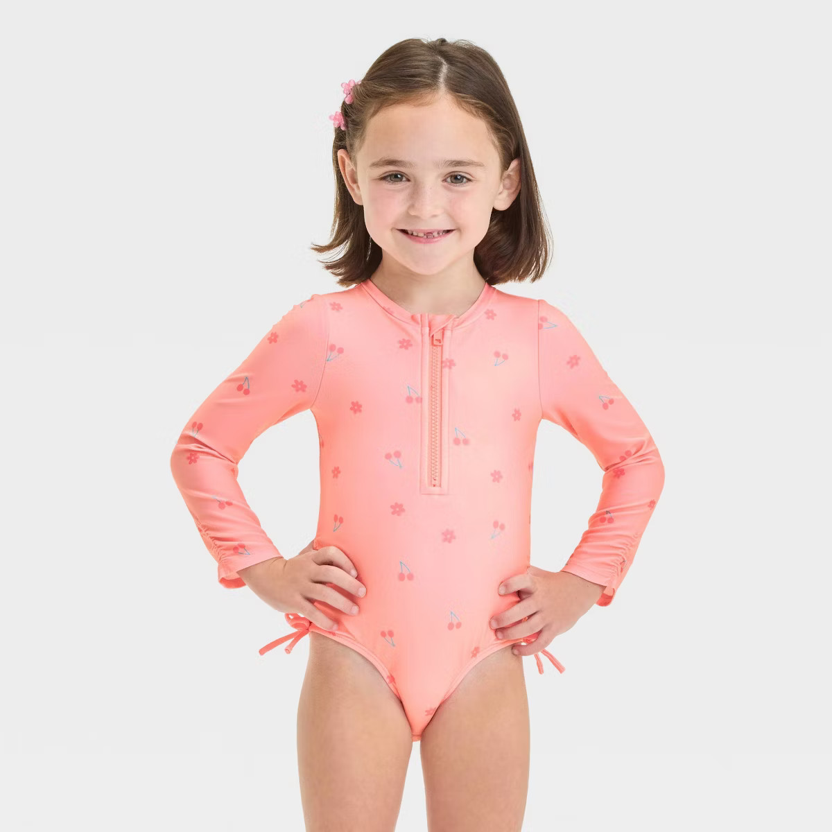 Toddler Girls' Long Sleeve Half Zip One Piece Rash Guard  - Cat & Jack™ Light Pink | Target