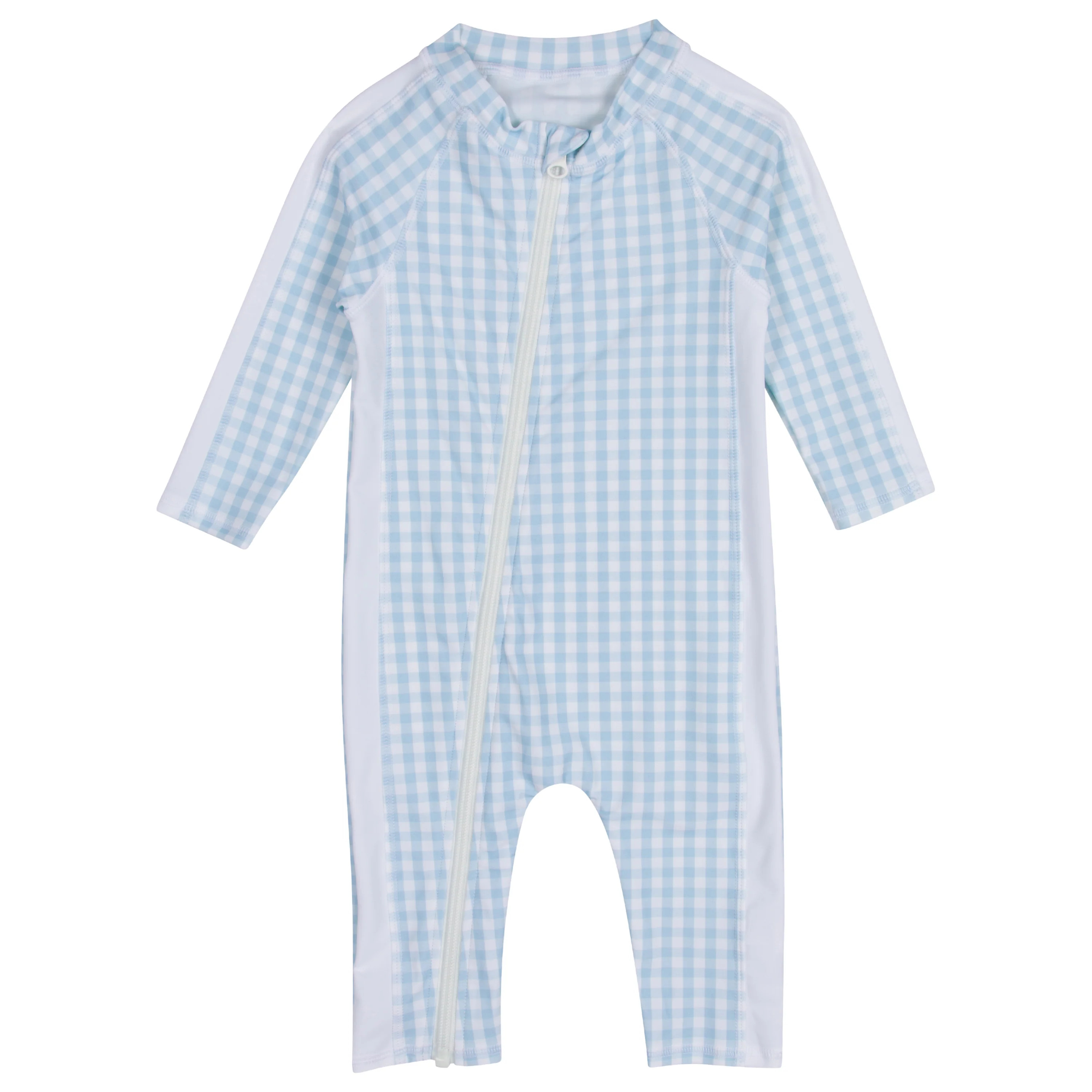 Sunsuit - Long Sleeve Romper Swimsuit | "Blue Gingham" | SwimZip
