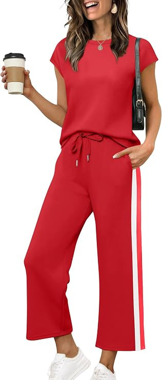Sampeel Two Piece Sets for Women Summer Vacation Outfits Cap Sleeve Tops Lounge Matching Sets Clo... | Amazon (US)