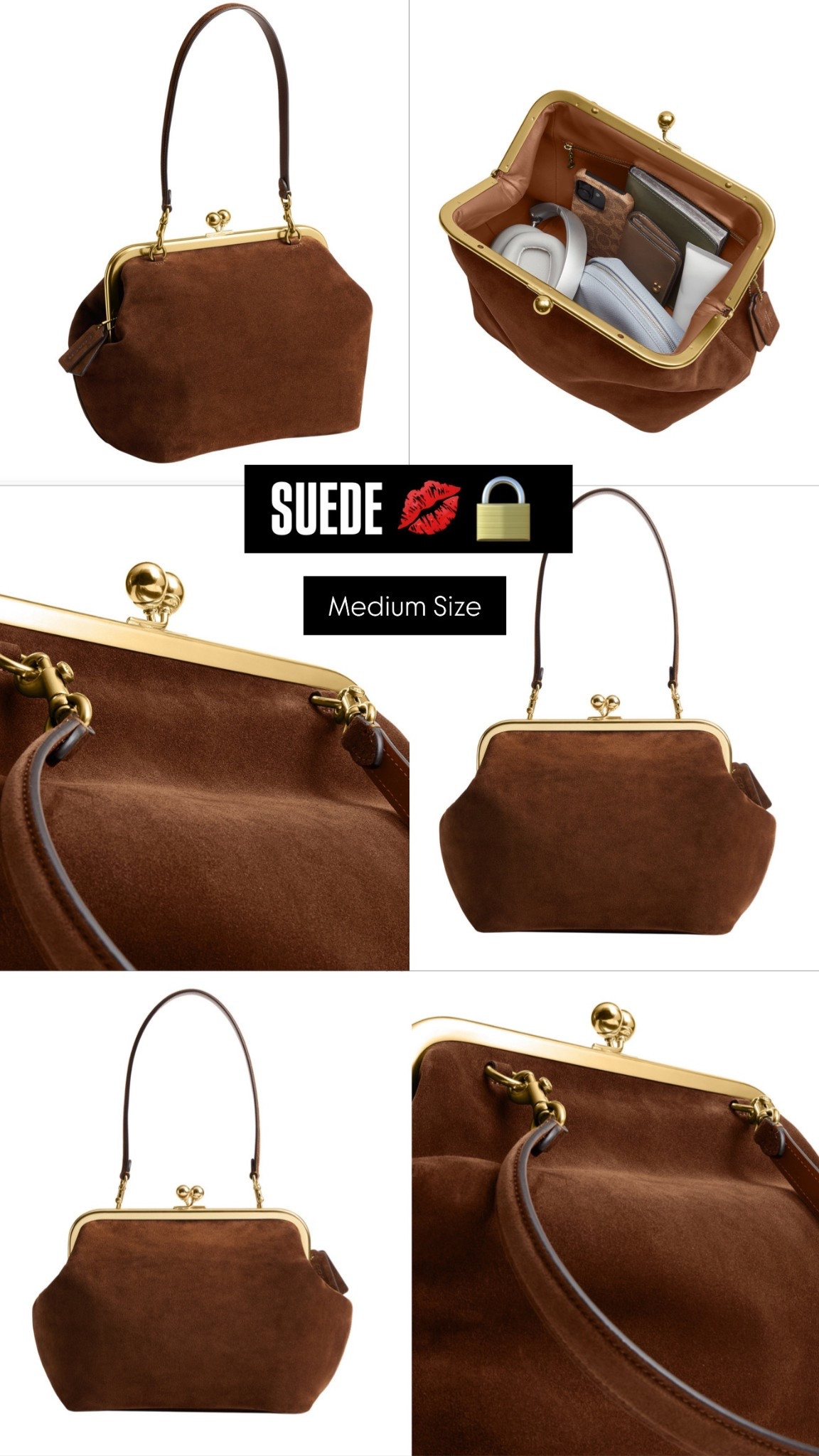 Kisslock comes in SUEDE and a little smaller than the original large frame that dropped 