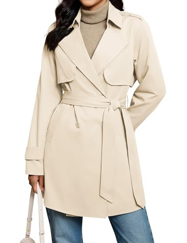 luvamia Trench Coat for Women Fall Coats Spring Jacket Woman Spring Trench Coats for Women Lightweight Double Breasted Coat Womens Work Outfits Business Casual Turtledove Size Small Fits US 4-6 | Amazon (US)