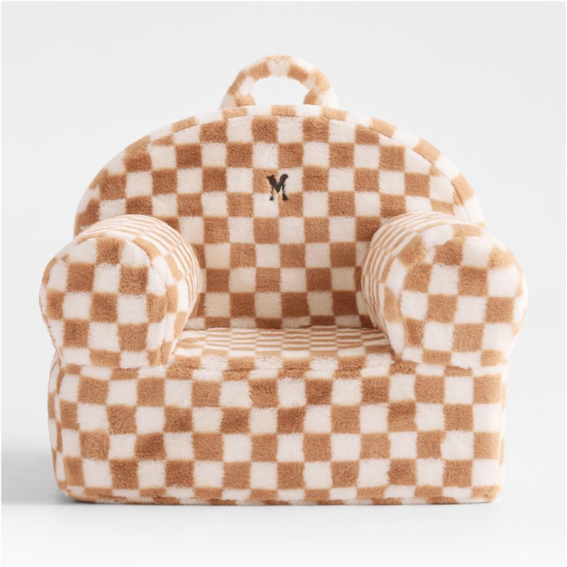 Large Sesame Brown and Cream Checkered Faux Fur Kids Lounge Nod Chair Cover + Reviews | Crate & K... | Crate & Barrel