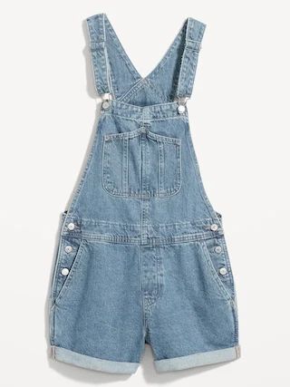 Slouchy Straight Non-Stretch Jean Short Overalls for Women -- 3.5-inch inseam | Old Navy (US)