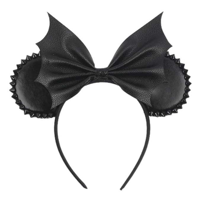 JIAHANG PU Mouse Ear Black Headband with Rivet, Halloween Bat Hair Bow Hairband, Festival Masquer... | Amazon (US)