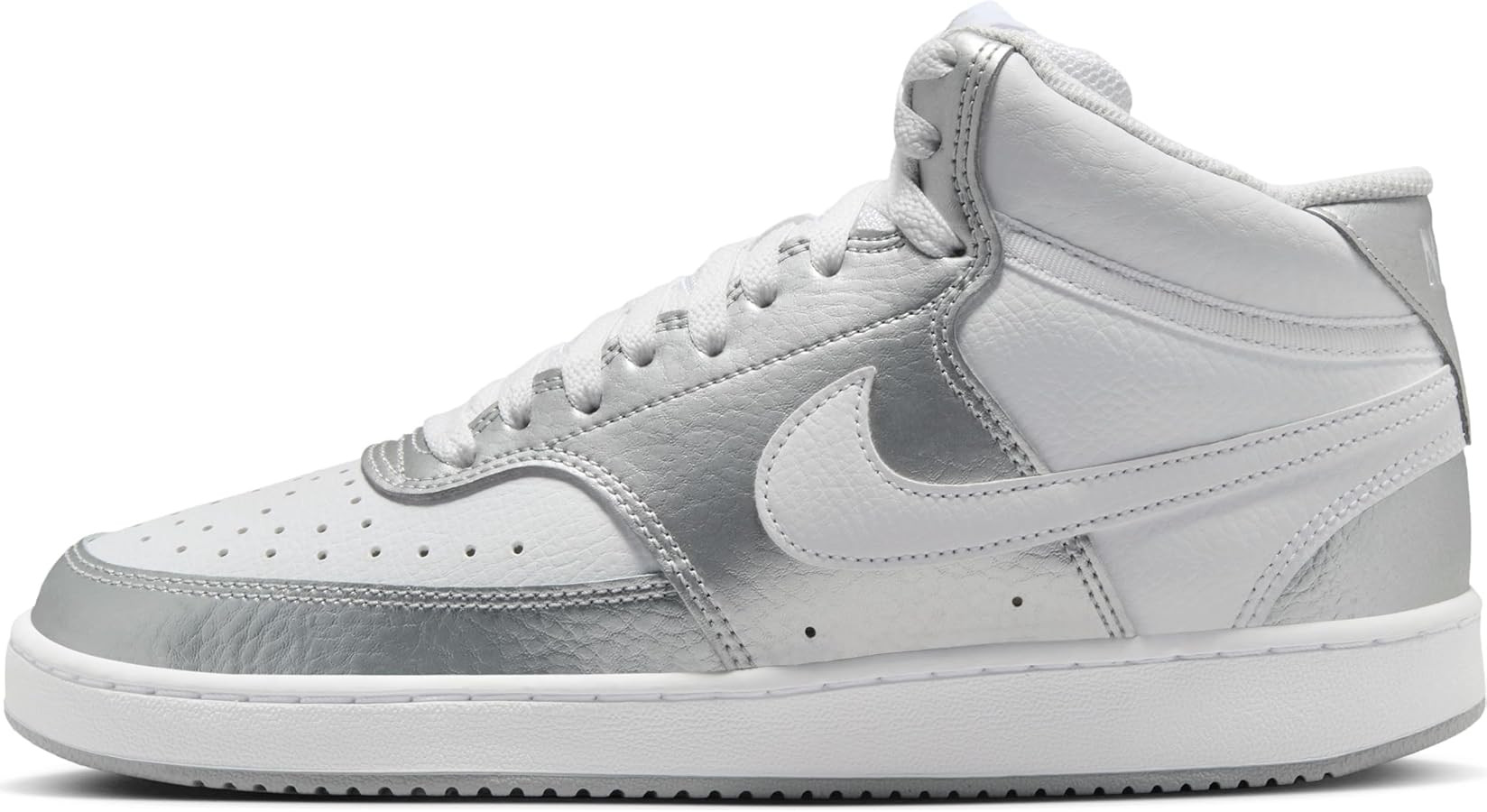 Nike Women's Court Vision Mid Trainers, White Metallic Silver, 6.5 Women | Amazon (US)