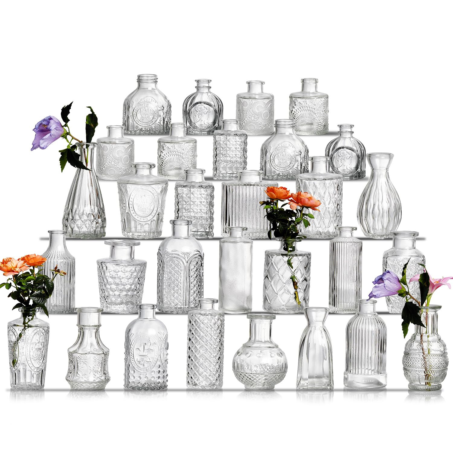 Glass Bud Vase Set of 30 - Small Vases for Flowers in Bulk - Assorted Vintage Crystal Vases for F... | Amazon (US)