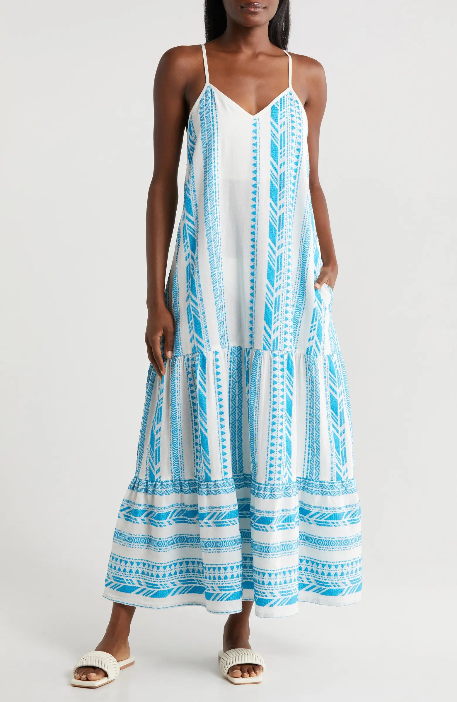 Embroidered Tiered Cotton Blend Cover-Up Maxi Dress | Nordstrom