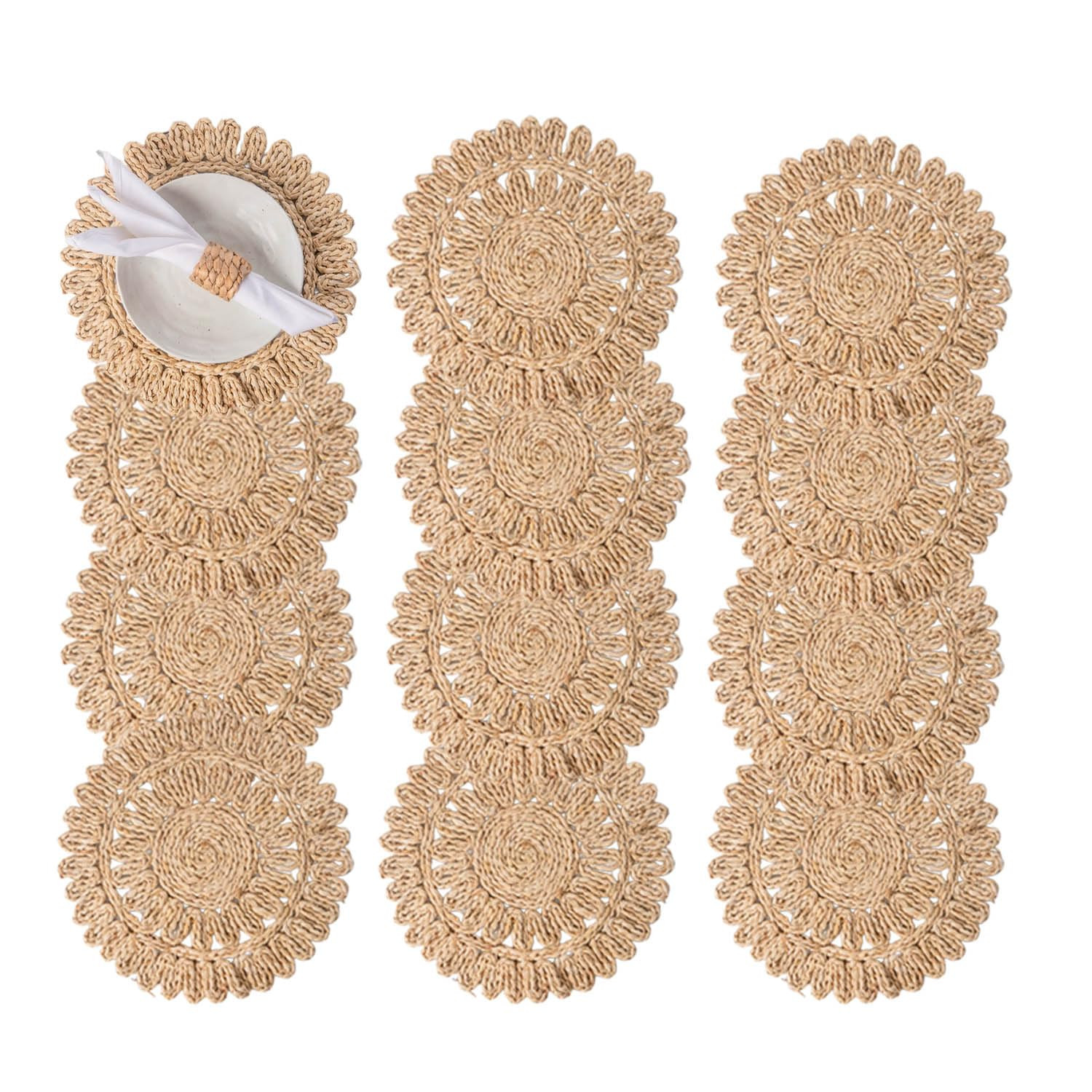 13.8" Set of 12 Round Corn Husk Placemats | Boho Wovean Rattan Table Mats | Farmhouse Wicker Spri... | Amazon (US)