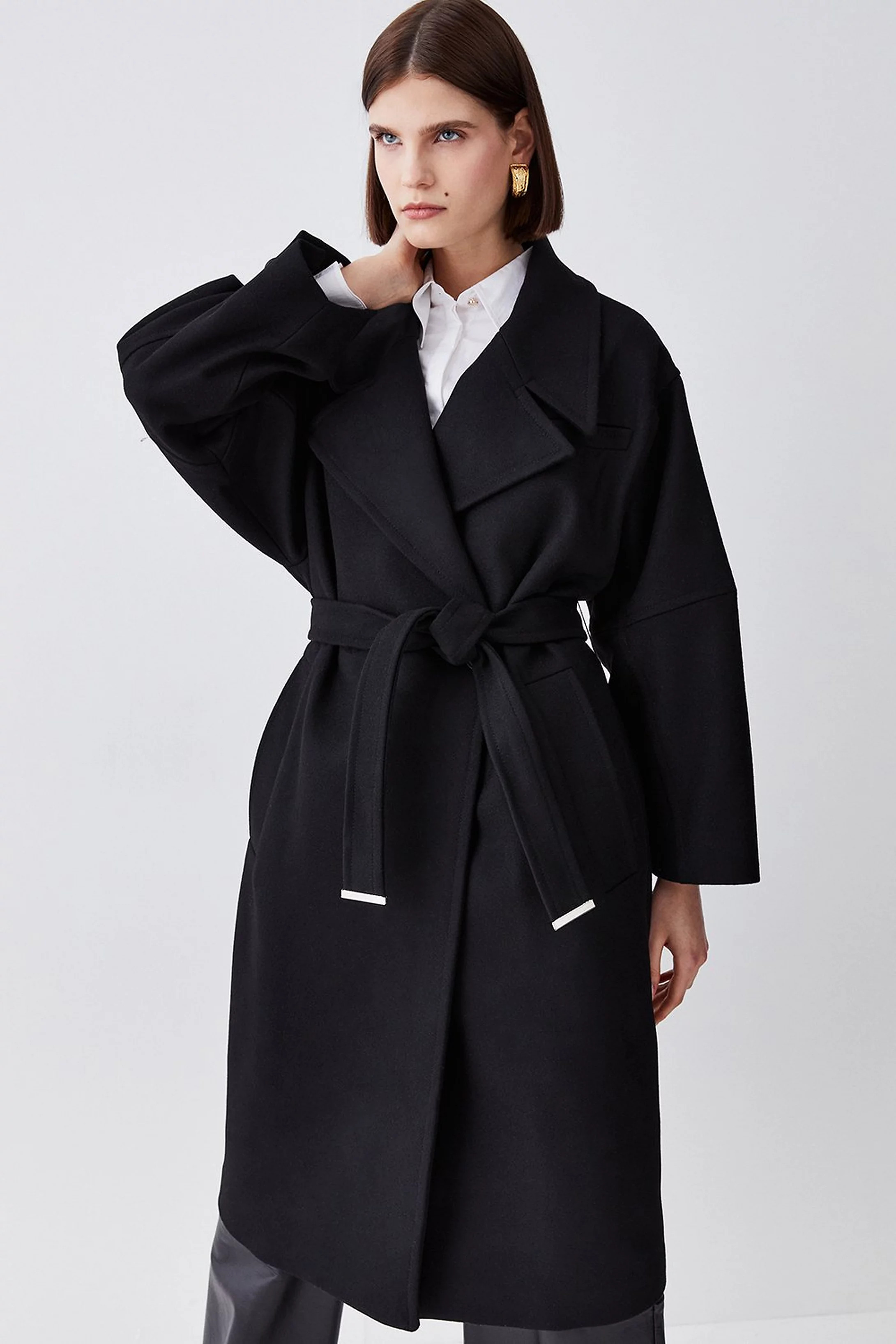 Italian Virgin Wool Raglan Sleeve Coat | Karen Millen UK + IE + DE + NL
