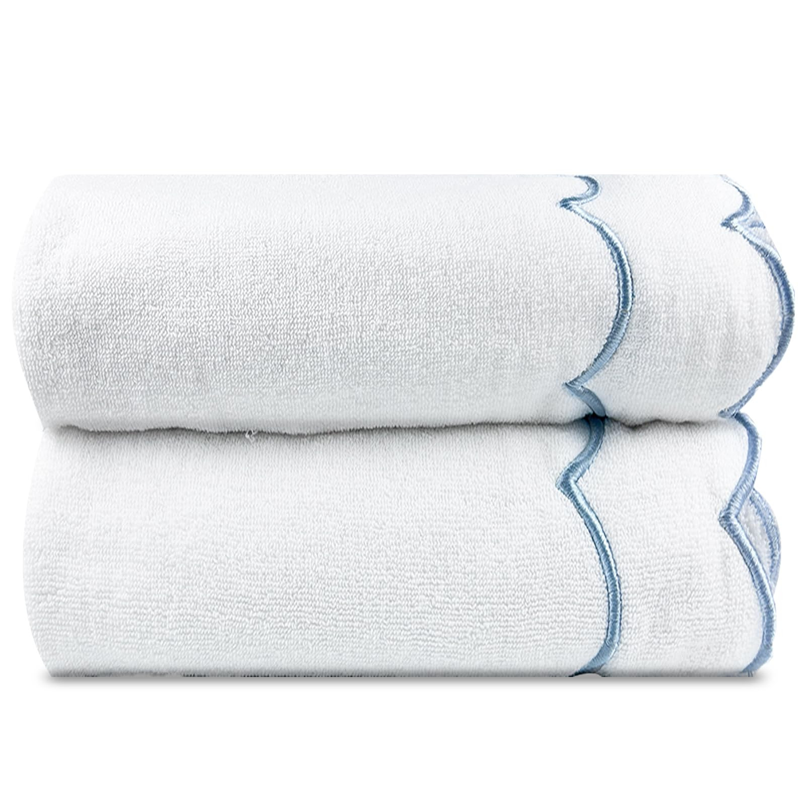 2 Pcs 100% Cotton Bath Towels for Bathroom，27 * 54 Inch Scalloped Bath Towels Embroidered Decor... | Amazon (US)
