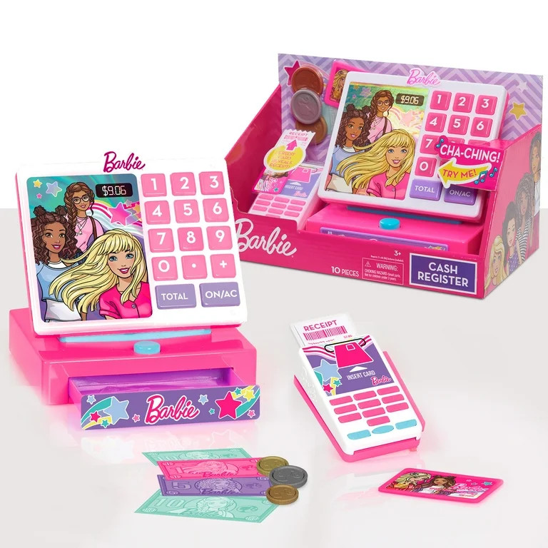 Barbie Trendy Cash Register with Sounds, Pretend Money, and Credit Card Reader, 9 Piece Playset -... | Walmart (US)