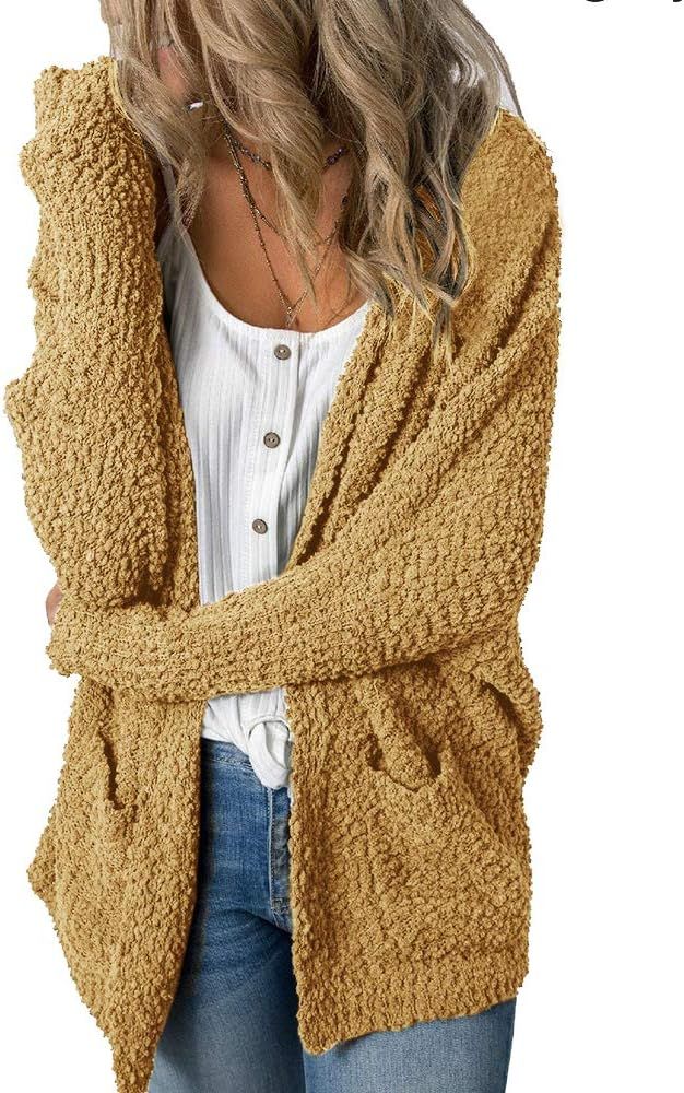 Imily Bela Womens Fuzzy Chunky Cardigan Popcorn Oversized Sherpa Slouchy Open Sweater Coat | Amazon (US)