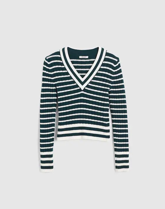 Striped Shrunken V-Neck Varsity Sweater | Madewell