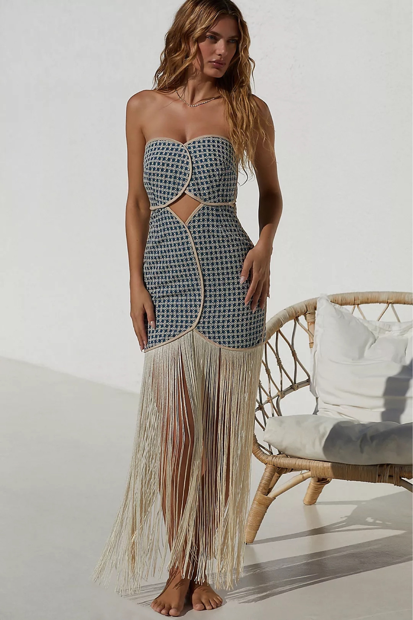 chinese dress ladies Blue Phylida Azure Print Strapless Mini Via Dress L main image 1