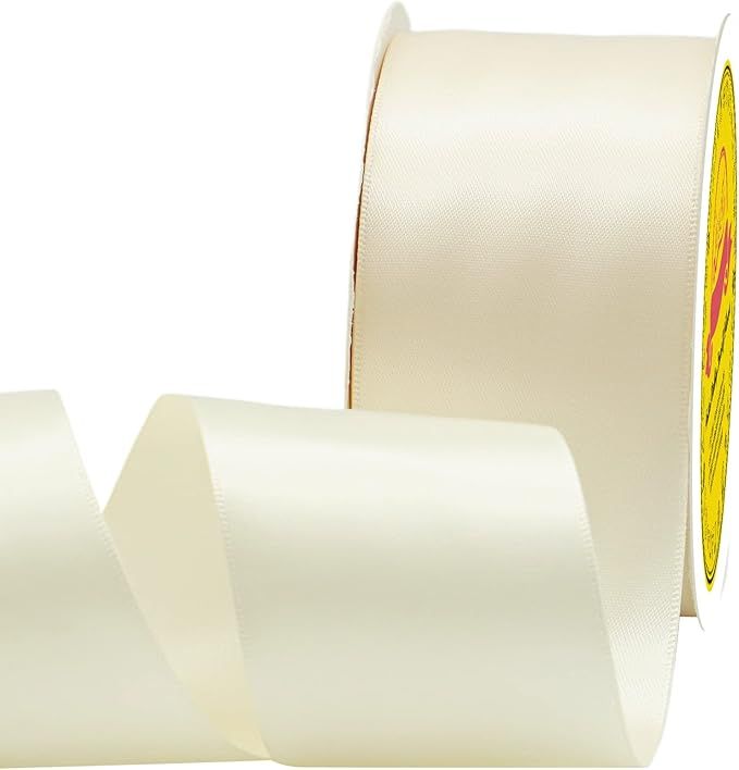 LEEQE Double Face Ivory Satin Ribbon 2 inch X 25 Yards Polyester Ivory Ribbon for Gift Wrapping V... | Amazon (US)