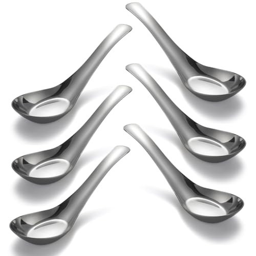 Soup Spoons Stainless Steel Dinner Spoons Set of 6 Chinese Soup Spoon Mirror Polished Asian Soup Spoons for Bouillon Dessert Cereal Thai Miso Ramen | Amazon (US)