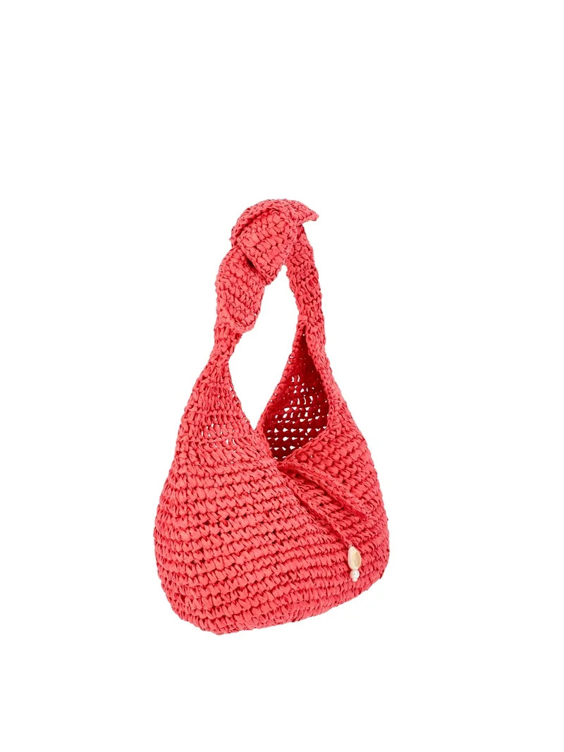 Time and Tru Women's Knot Top Straw Crescent Bag, Sunset Pink | Walmart (US)