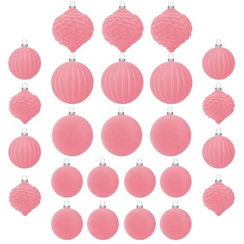 KI Store Velvet Christmas Balls Rose Pink 25pcs Flocked Christmas Tree Ornaments Assortment for Xmas Tree Holiday Decor | Amazon (US)