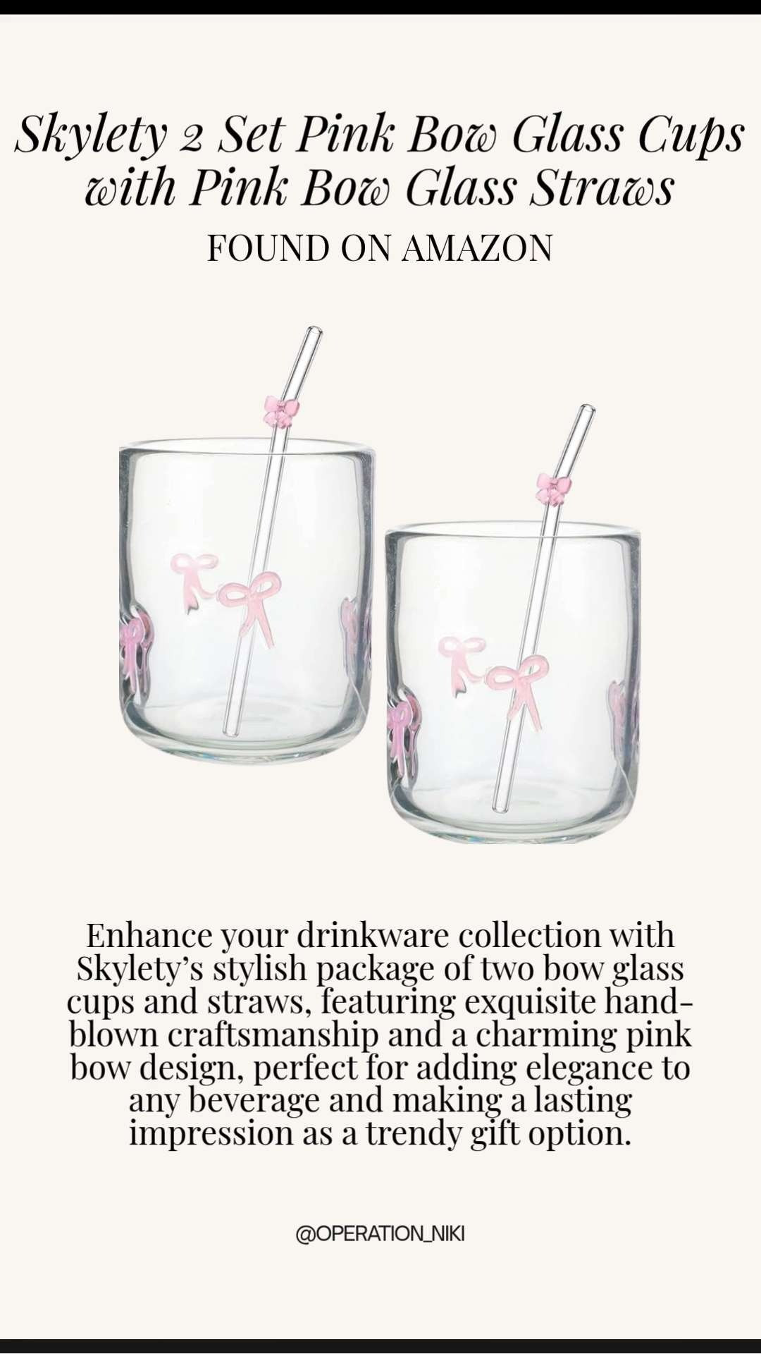 Enhance your drinkware collection with this incredibly stylish set from Amazon. 🎀 Whether you are prepping your morning iced coffee or a refreshing afternoon beverage, these glasses add a touch of elegance to any drink. ☕🌸 This set, complete with matching pink bow glass straws, also makes for a trendy and thoughtful gift option. It's the little details that make a lasting impression in your home organization and aesthetic setups. ✨

Follow for more @OPERATION_NIKI on IG, TikTok, & Facebook

#AmazonFinds #Drinkware #PinkBows #AestheticHome #OperationNiki #CoffeeBar #HomeDecor #GiftIdeas #CoquetteAesthetic #Glassware #RomanticizeYourLife 

 #LTKfoodie #LTKHome
