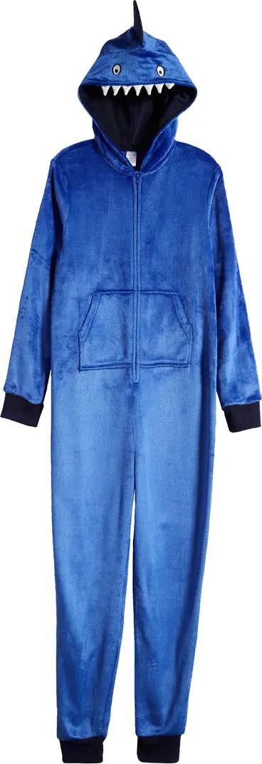 Nordstrom Kids' Shark Velour Hooded One-Piece Pajamas | Nordstrom | Nordstrom