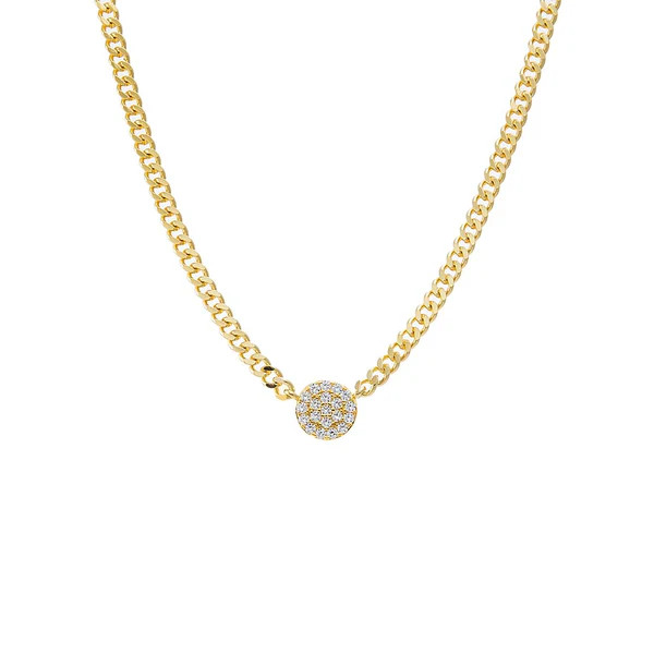 Pave Disc Cuban Link Pendant Necklace | Adina Eden