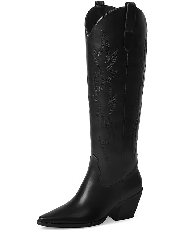 iiimmu Cowgirl Boots Women Knee High Boots Pointed Toe and Block Heel Cowboy Suede and Faux Leath... | Amazon (US)