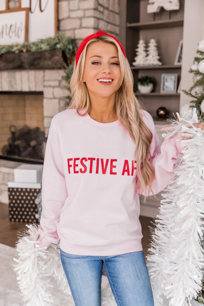 Festive AF Light Pink Graphic Sweatshirt | The Pink Lily Boutique