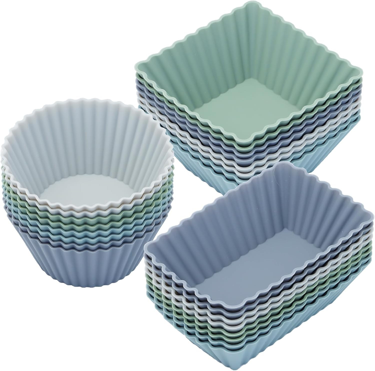 24Pack Silicone Muffin Cups, Reusable Cupcake Liners Molds for Baking, 3 Shapes Lunch Box Bento D... | Amazon (US)