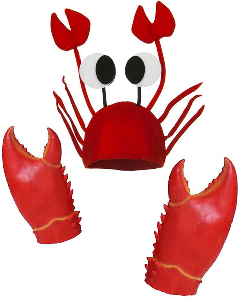 Funny Unisex Novelty Crab Hat - 3D Seafood Hat with Giant Crab Claws Gloves and Costume Props Set | Amazon (US)