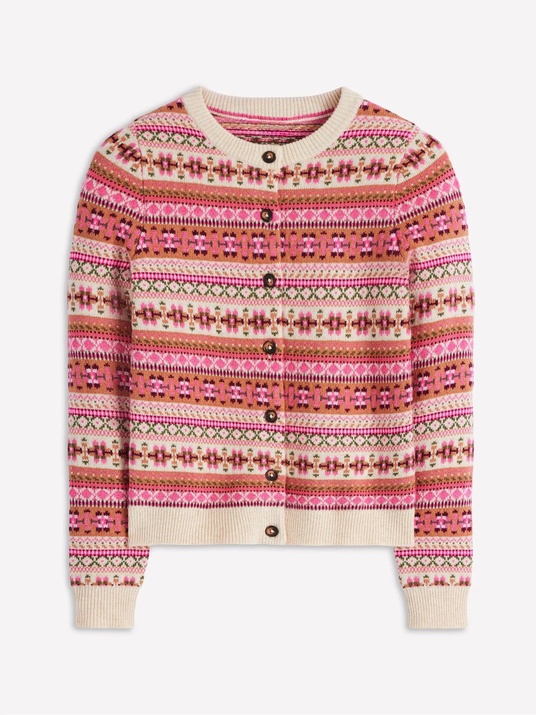 Boden Boden Pink Edie Fair Isle Cardigan | Next US
