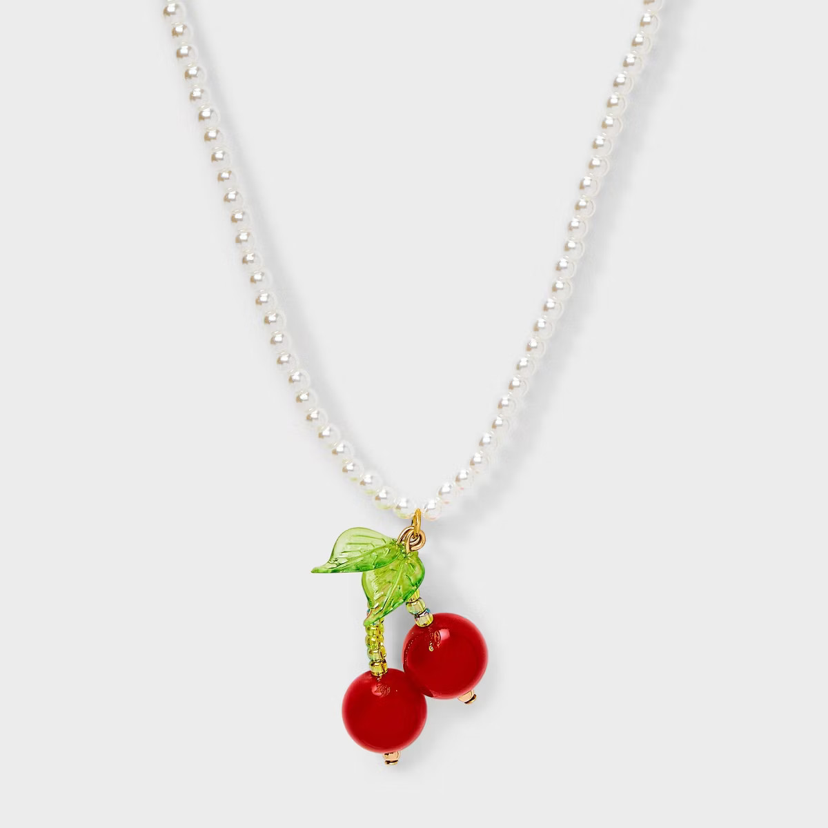 Acrylic Pearl Necklace with Cherry Pendant - Wild Fable™ White/Red | Target