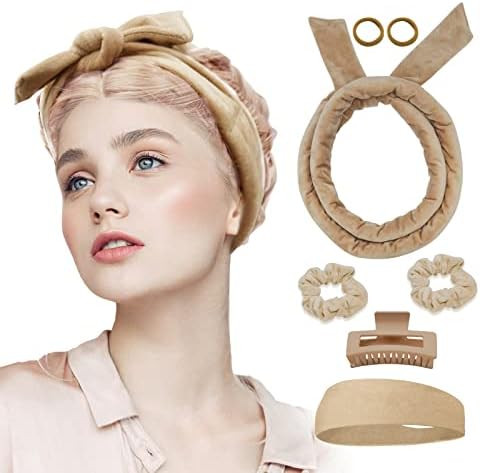 No Heat Curling Headband - 61 Extra Long Velour Overnight Curlers for Long Hair (Beige) | Amazon (US)