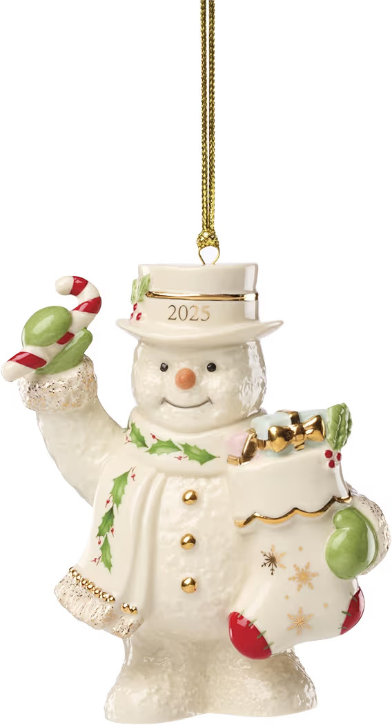 Lenox Ornament, 2025 Snowman with Stocking Christmas Ornament, Made from Porcelain Featuring Gold... | Amazon (US)