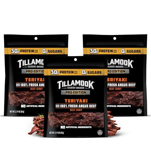Tillamook Beef Jerky, Country Smoker PRO Edition, Zero Sugar Teriyaki, 2.14 Oz (3 Pack) Real Hardwood Smoked Fresh Angus Beef, Low Carb, High Protein Ready to Eat Keto Snack for Athletes, Gluten Free | Amazon (US)