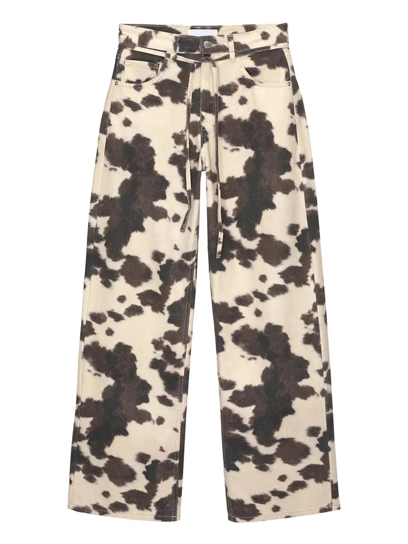 Women'S Cow Print Wide Leg Pants Patched Elastic Waist Casual Loose Trousers Cow Pattern XL | Walmart (US)