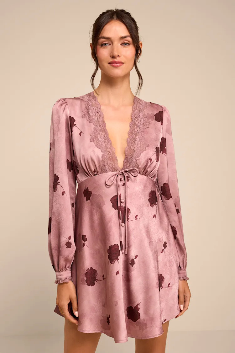 Goldia Mauve Floral Satin Bustier Maxi Dress | Lulus