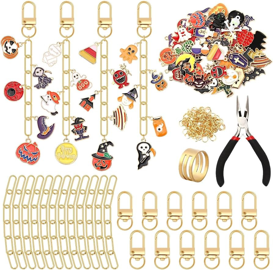AUGSUN 189Pcs Halloween Keychain Making Kit Holiday DIY Keychain Craft | Amazon (US)