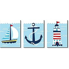 Big Dot of Happiness Lighthouse, Sailboat and Anchor - Boy Nursery Wall Art and Nautical Kids Roo... | Amazon (US)