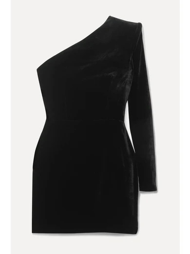 Alex Perry - Ambre One-sleeve Velvet Mini Dress - Black | NET-A-PORTER (US)