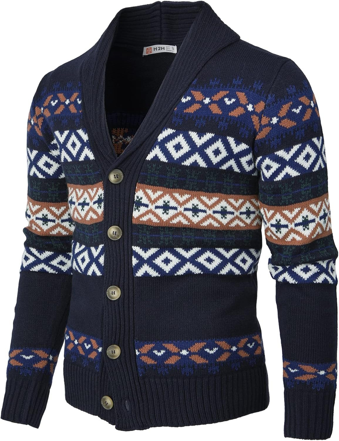 H2H Mens Casual Comfortable Fit Cardigan Sweater Shawl Collar Soft Fabric with Ribbing Edge | Amazon (US)