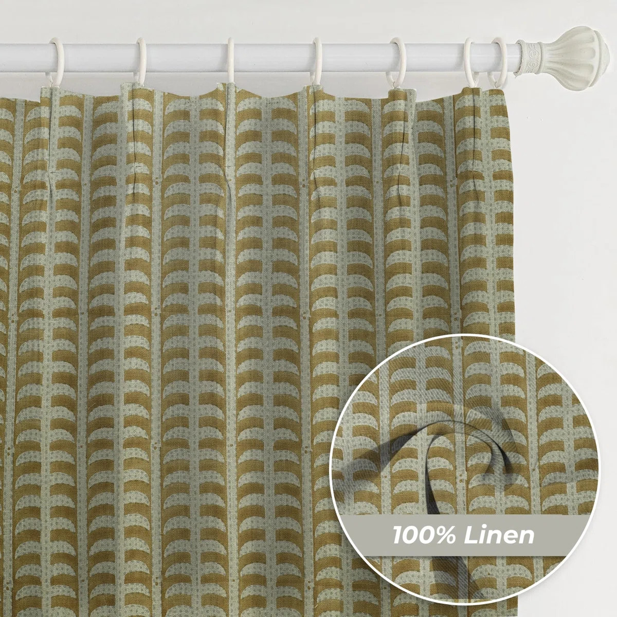 East Urban Home Fabdivine Window Floral Thick Linen Brown Hook Curtain, Handmade Block Print with... | Wayfair North America