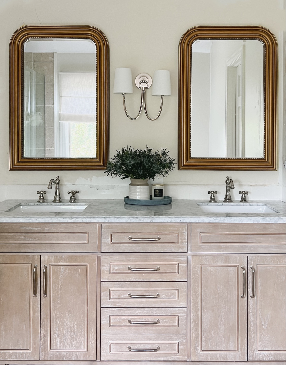 Bathroom decor, bathroom vanity, oak vanity, Home Depot, Wayfair, faucet, Kingston brass, Serena and lily wallpaper, home decor, spring decor, neutral decor

#LTKsalealert #LTKstyletip #LTKhome