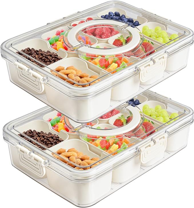Eanpet 2Pack Divided Veggie Tray with Lid and Handle 8 Compartment Serving Tray with Dividers Por... | Amazon (US)